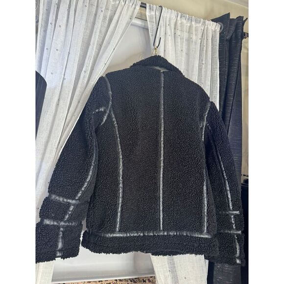 Karl lagerfield black sherpa aviator -moto jacket/coat/ bomber sz Small - Picture 11 of 11